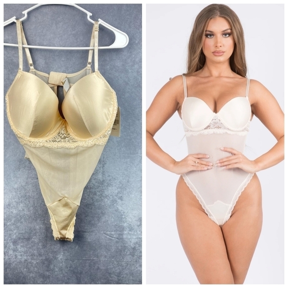 FTF Cosmopolitan Beige Nude Mesh Stain Lace Bodysuit Size 1X - Picture 1 of 14